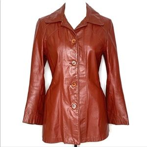 1970’s Vintage Genuine Leather Rust Orange 5 Button Collared Jacket